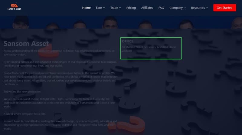 Sansom Assetが公式サイトで公開した会社の住所