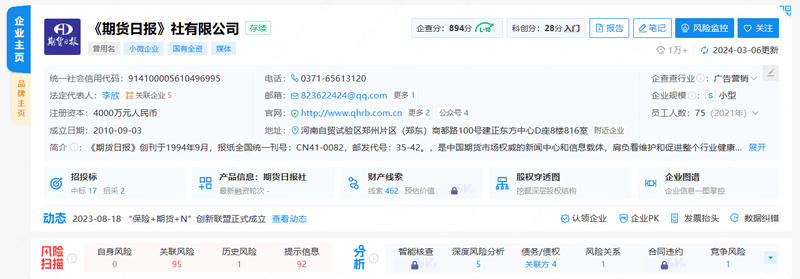 期货日报网注册信息