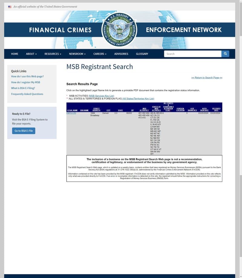 ENTG's US MSB regulatory information