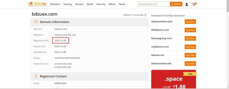 Domain Registration Time of BDSU EX