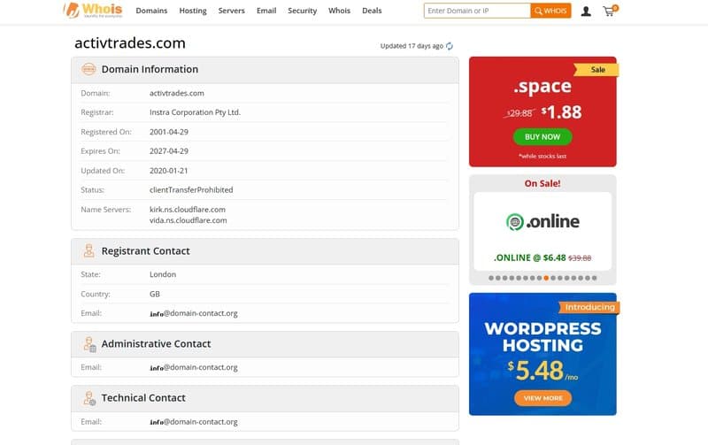 ActivTradesのwhoisドメイン登録日