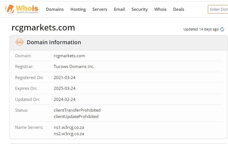 RCG MARKETS Whois 注册