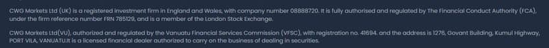 CWG Markets 官网监管信息