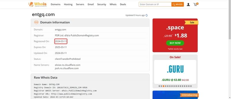 ENTG's domain registration time