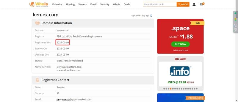 KEN-EX's domain registration time