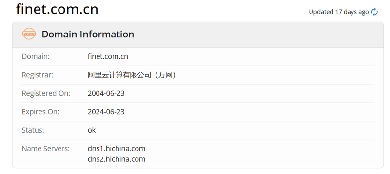 Finet.com.cn Whois.com Domain Years Data