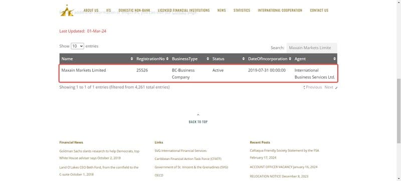 Saint Vincent and the Grenadines Financial Services Authority registration