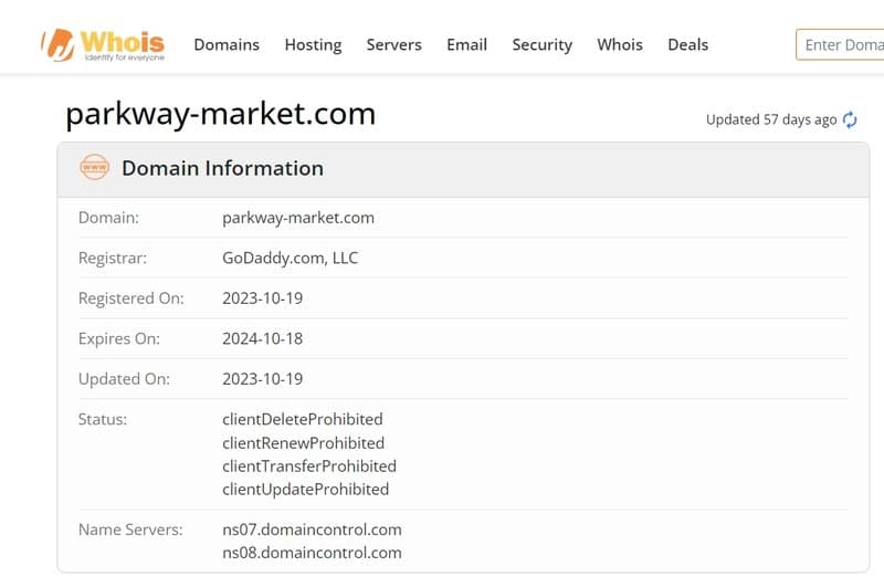 Parkway-Market的官网域名注册时间