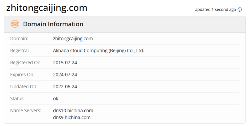 Dữ liệu năm của tên miền Zhitongcaijing tại whois.com