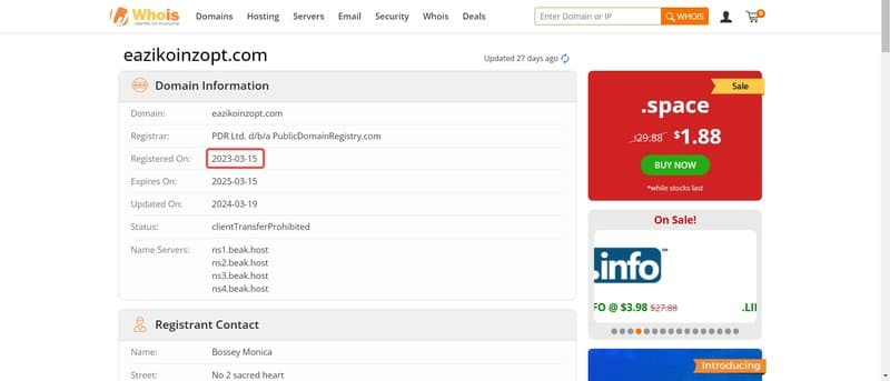 EAZI KOIN OPTION的域名注册时间