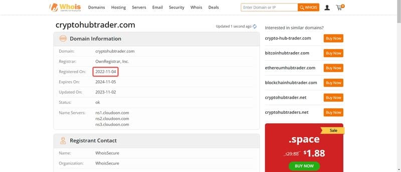 Cryptohubtrader的域名注册时间