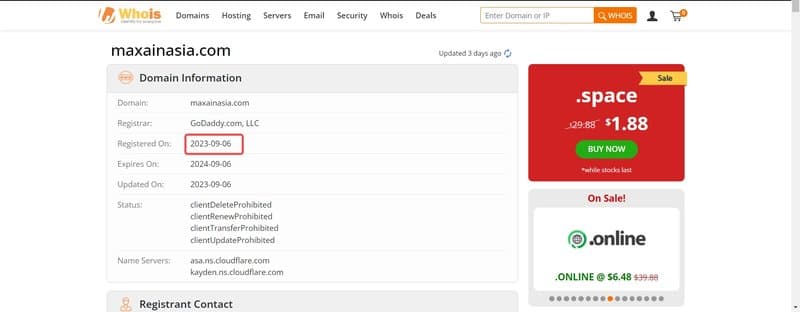 Maxain's domain registration time