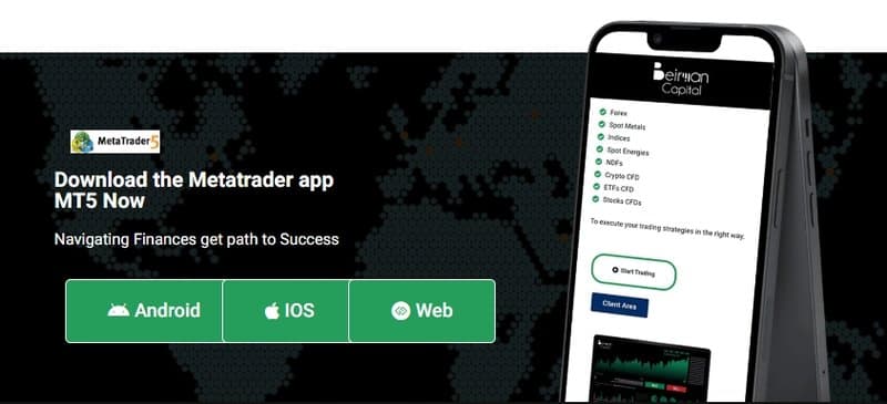 Beirmancapital 공식 웹사이트가 MT5를 거래 소프트웨어로 사용한다고 명시