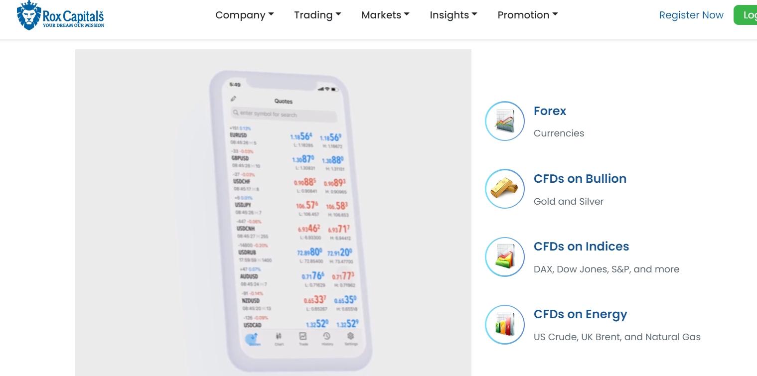 Rox Capitals' trading products