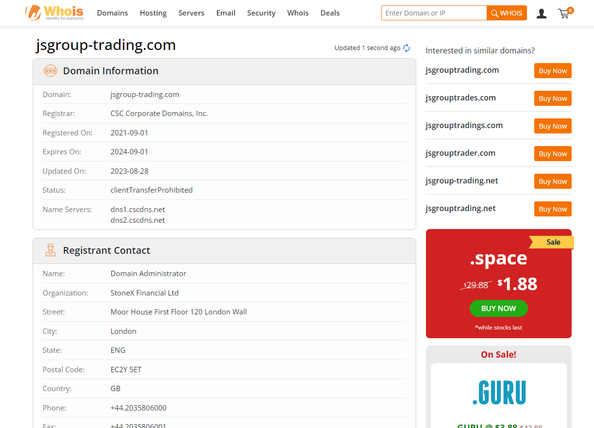 Whois lookup results