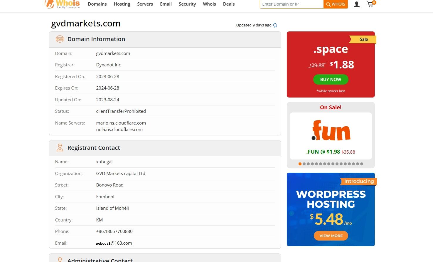 GVD Markets在whois域名注册时间