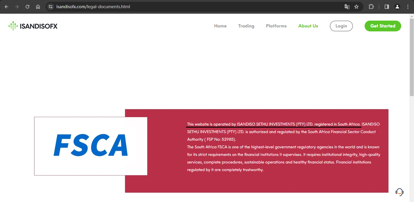 Company registration information displayed on the official website