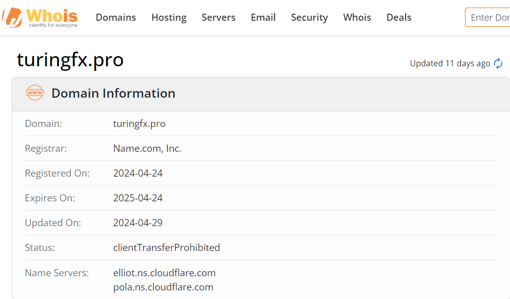 Whois lookup results