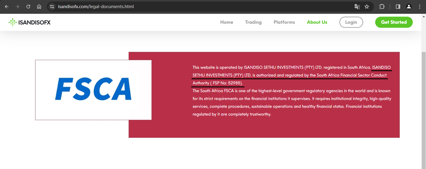 Regulatory information of the company displayed on the official website