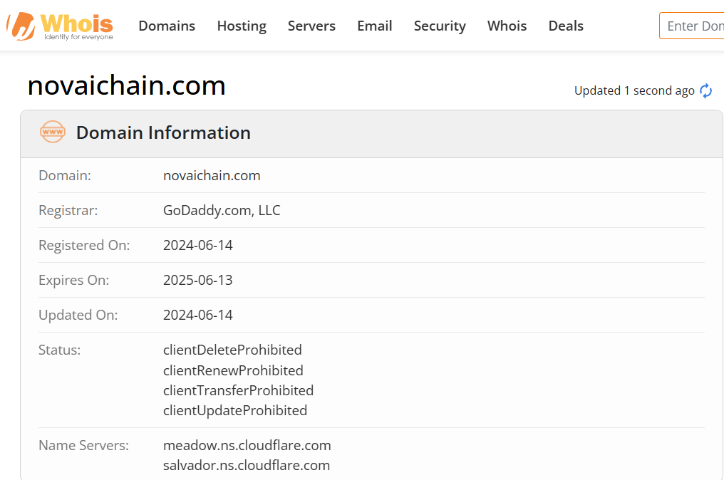 Whois lookup results