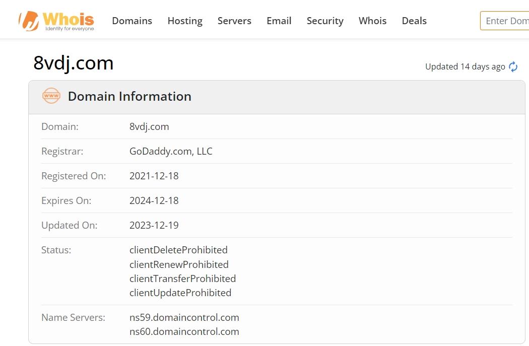 Whois lookup results