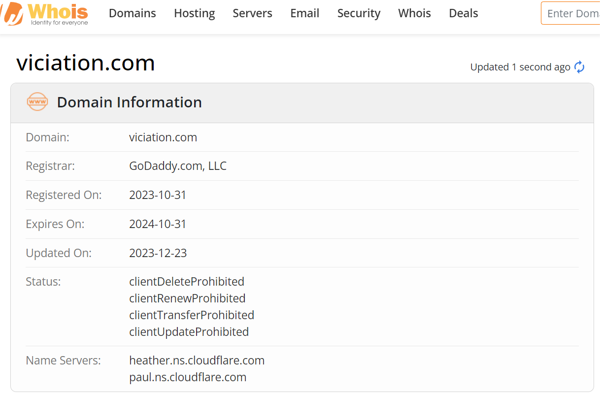 Whois lookup results