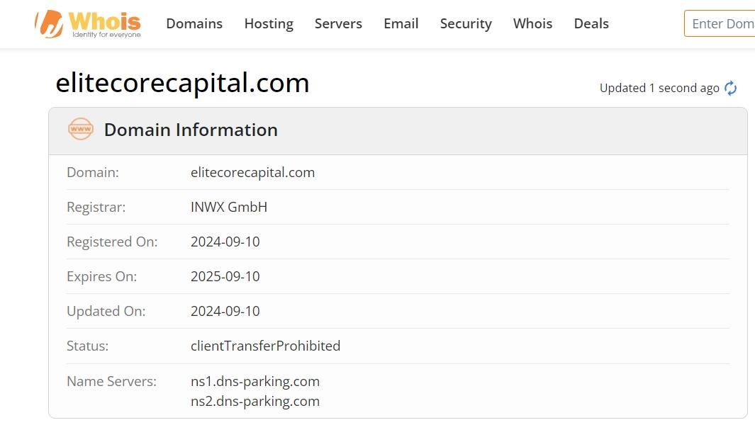 Elitecore capital whois domain time
